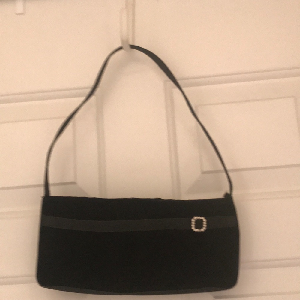 Velvet black purse with rhinestone accent